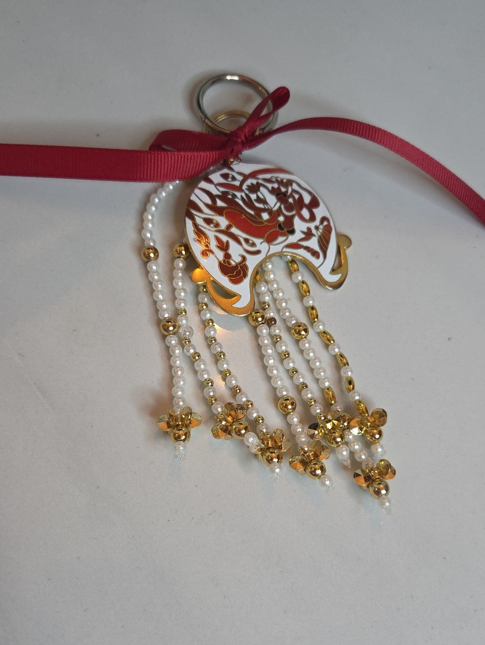 Pearl and Gold Tassel Bag Charm With Big Pendant